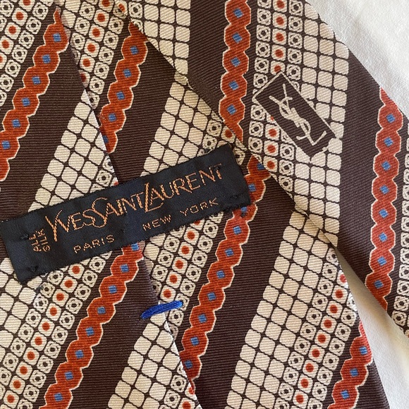 Vintage YSL Yves Saint Laurent Brown/Tan Patterned Silk Tie - Picture 2 of 11